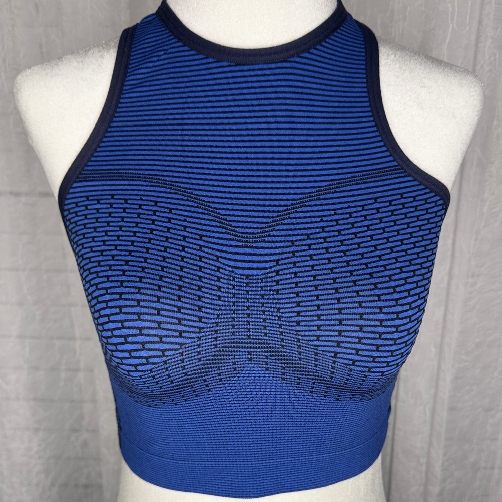 Gymshark Blue Striped High-Neck Sports Bra